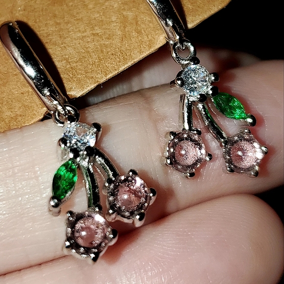 COPY - Sterling silver 925 or goldtone pink cherry 🍒 dangle petite earrings. - Picture 4 of 5
